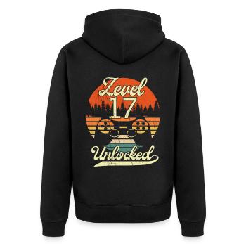 Level 17 Unlocked Männer Gamer 17 Geburtstag Gamer - Unisex Premium Bio Zip Hoodie - Schwarz - Hinten - Nico (187cm)