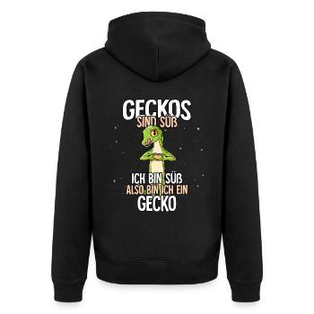Geckos Sind Süß Gecko - Unisex Premium Bio Zip Hoodie - Schwarz - Hinten - Nico (187cm)