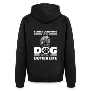 Quad Bike Hund - Unisex Premium Bio Zip Hoodie - Schwarz - Hinten - Nico (187cm)