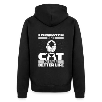 Emergency call control center cats - Unisex Premium Organic Zip Hoodie - black - Back - Nico (187cm)