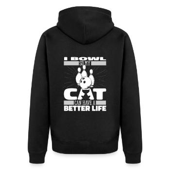Bowling Bowlen Bowler Katze - Unisex Premium Bio Zip Hoodie - Schwarz - Hinten - Nico (187cm)