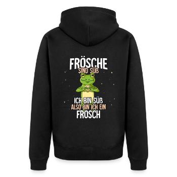 Frösche Sind Süß Frosch - Unisex Premium Bio Zip Hoodie - Schwarz - Hinten - Nico (187cm)