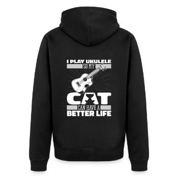 Chat ukulélé - Veste à capuche bio Premium Unisexe - noir - Dos - Nico (187cm)