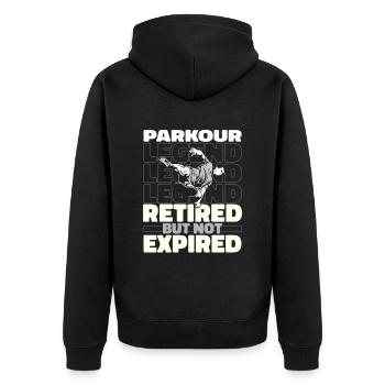 Parkour Im Ruhestand - Unisex Premium Bio Zip Hoodie - Schwarz - Hinten - Nico (187cm)