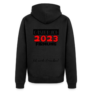 2023 Firmung Gästebuch Mädchen Jungen Jugendliche - Unisex Premium Bio Zip Hoodie - Schwarz - Hinten - Nico (187cm)