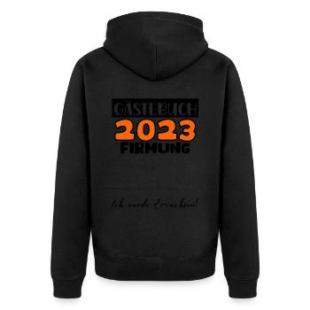 2023 Firmung Gästebuch Mädchen Jungen Jugendliche - Unisex Premium Bio Zip Hoodie - Schwarz - Hinten - Nico (187cm)