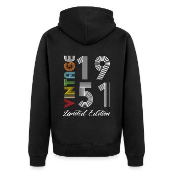 Vintage 1951 Vintage Geburtstag Retro Vintage - Unisex Premium Bio Zip Hoodie - Schwarz - Hinten - Nico (187cm)
