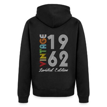 Vintage 1962 Vintage Geburtstag Retro Vintage - Unisex Premium Bio Zip Hoodie - Schwarz - Hinten - Nico (187cm)