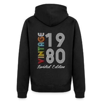 Vintage 1980 Vintage Geburtstag Retro Vintage - Unisex Premium Bio Zip Hoodie - Schwarz - Hinten - Nico (187cm)