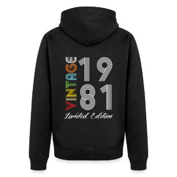 Vintage 1981 Vintage Geburtstag Retro Vintage - Unisex Premium Bio Zip Hoodie - Schwarz - Hinten - Nico (187cm)