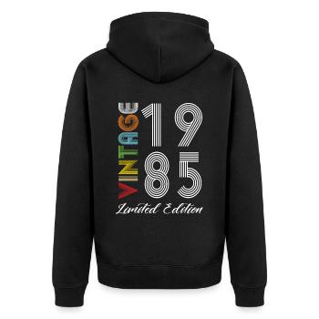 Vintage 1985 Vintage Geburtstag Retro Vintage - Unisex Premium Bio Zip Hoodie - Schwarz - Hinten - Nico (187cm)