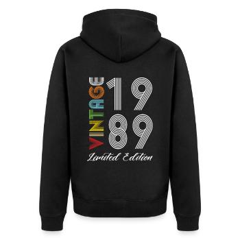 Vintage 1989 Vintage Geburtstag Retro Vintage - Unisex Premium Bio Zip Hoodie - Schwarz - Hinten - Nico (187cm)