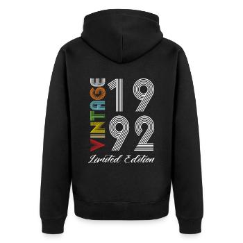 Vintage 1992 Vintage Geburtstag Retro Vintage - Unisex Premium Bio Zip Hoodie - Schwarz - Hinten - Nico (187cm)