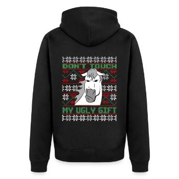 Dont Touch Ugly Brauner Pferd Rider Winter - Unisex Premium Bio Zip Hoodie - Schwarz - Hinten - Nico (187cm)