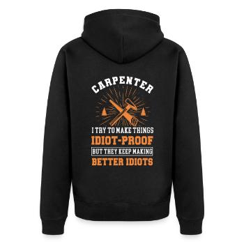 Tischler, Holzarbeiter, Holzbearbeitung - Unisex Premium Bio Zip Hoodie - Schwarz - Hinten - Nico (187cm)