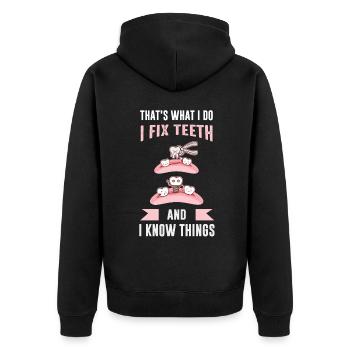 Zahnarzt, Parodontist - Unisex Premium Bio Zip Hoodie - Schwarz - Hinten - Nico (187cm)