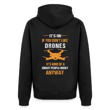 Drohnenpilot, Luftdrohne, Multicopter, - Unisex Premium Bio Zip Hoodie - Schwarz - Hinten - Nico (187cm)