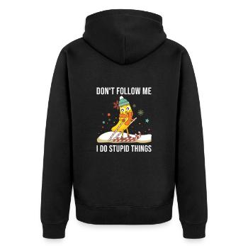 Dont Follow Me Skiing Winter Snow Christmas Ski - Unisex Premium Organic Zip Hoodie - black - Back - Nico (187cm)