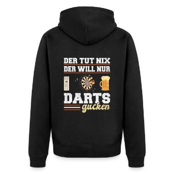 Der will nur Darts gucken Dartspieler Dartsport - Unisex Premium Bio Zip Hoodie - Schwarz - Hinten - Nico (187cm)
