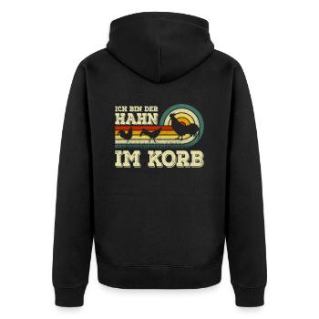 Ich bin der Hahn im Korb Hühner Huhn Gockel Hahn - Unisex Premium Bio Zip Hoodie - Schwarz - Hinten - Nico (187cm)