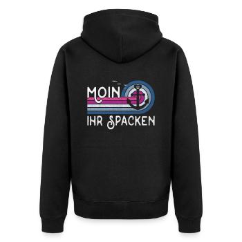 Moin ihr Spacken Nordsee Norddeutsch Plattdeutsch - Unisex Premium Bio Zip Hoodie - Schwarz - Hinten - Nico (187cm)