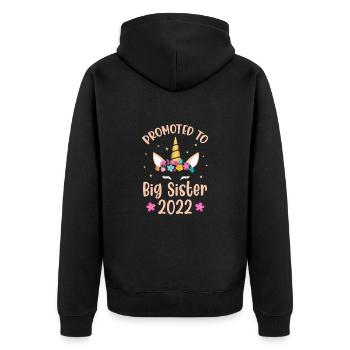 Große Schwester - Unisex Premium Bio Zip Hoodie - Schwarz - Hinten - Nico (187cm)