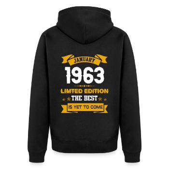 Januar 1963 Geburtstagsgeschenk - Unisex Premium Bio Zip Hoodie - Schwarz - Hinten - Nico (187cm)