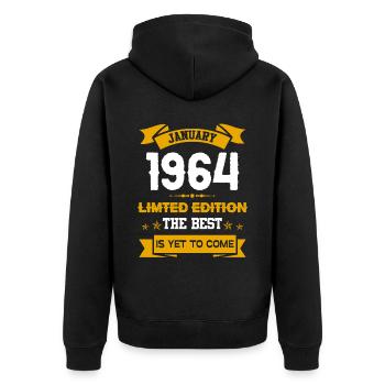 Januar 1964 Geburtstagsgeschenk - Unisex Premium Bio Zip Hoodie - Schwarz - Hinten - Nico (187cm)