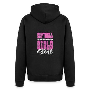 Softball - Unisex Premium Bio Zip Hoodie - Schwarz - Hinten - Nico (187cm)