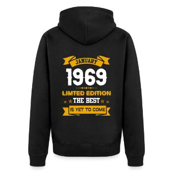 Januar 1969 Geburtstagsgeschenk - Unisex Premium Bio Zip Hoodie - Schwarz - Hinten - Nico (187cm)