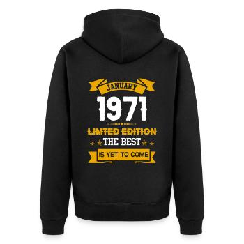 Januar 1971 Geburtstagsgeschenk - Unisex Premium Bio Zip Hoodie - Schwarz - Hinten - Nico (187cm)