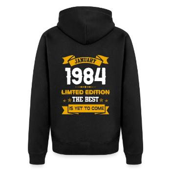 Januar 1984 Geburtstagsgeschenk - Unisex Premium Bio Zip Hoodie - Schwarz - Hinten - Nico (187cm)
