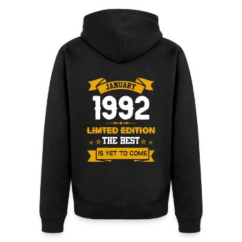 Januar 1992 Geburtstagsgeschenk - Unisex Premium Bio Zip Hoodie - Schwarz - Hinten - Nico (187cm)