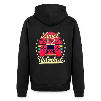 Level 12 Unlocked Teenager Video Gamer 12. - Unisex Premium Bio Zip Hoodie - Schwarz - Hinten - Nico (187cm)