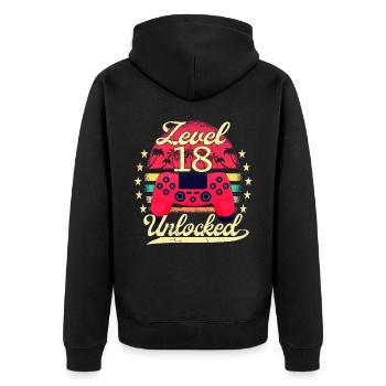 Level 18 Unlocked Männer Gamer Geburtstag Level - Unisex Premium Bio Zip Hoodie - Schwarz - Hinten - Nico (187cm)