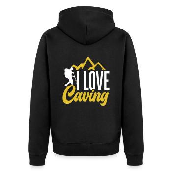I love caving caving caving - Unisex Premium Organic Zip Hoodie - black - Back - Nico (187cm)