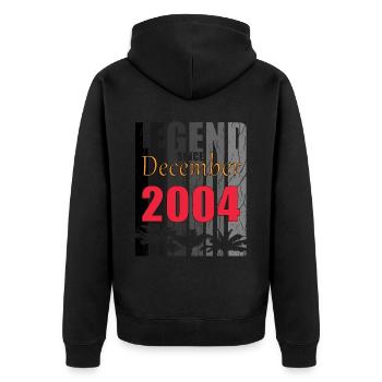 Baujahr 2004 Dezember geboren Geschenkidee - Unisex Premium Bio Zip Hoodie - Schwarz - Hinten - Nico (187cm)