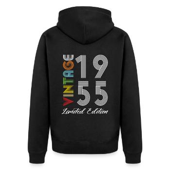 Vintage 1955 Vintage Geburtstag Retro Vintage - Unisex Premium Bio Zip Hoodie - Schwarz - Hinten - Nico (187cm)