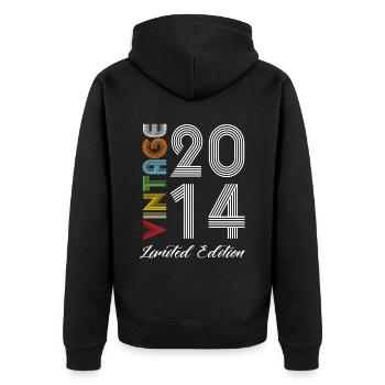 Vintage 2014 Vintage Birthday Retro Vintage - Unisex Premium Organic Zip Hoodie - black - Back - Nico (187cm)