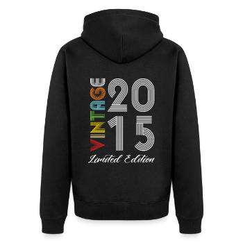 Vintage 2015 Vintage Birthday Retro Vintage - Unisex Premium Organic Zip Hoodie - black - Back - Nico (187cm)
