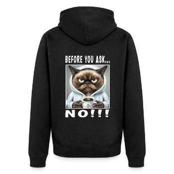 Before you ask no - Unisex Premium Bio Zip Hoodie - Schwarz - Hinten - Nico (187cm)