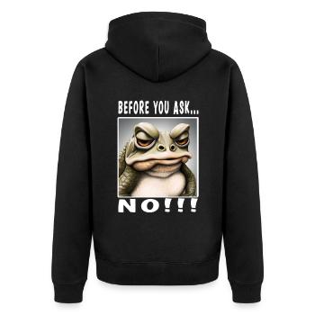Before you ask no - Unisex Premium Bio Zip Hoodie - Schwarz - Hinten - Nico (187cm)