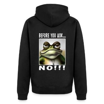 Before you ask no - Unisex Premium Bio Zip Hoodie - Schwarz - Hinten - Nico (187cm)