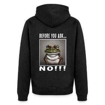 Before you ask no - Unisex Premium Bio Zip Hoodie - Schwarz - Hinten - Nico (187cm)