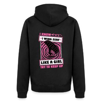 Wing Surf Wing Foil Mädchen - Unisex Premium Bio Zip Hoodie - Schwarz - Hinten - Nico (187cm)