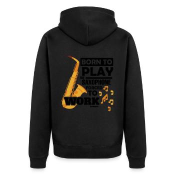 Born To Play The Saxophone Forced To Work - Unisex Premium Bio Zip Hoodie - Schwarz - Hinten - Nico (187cm)
