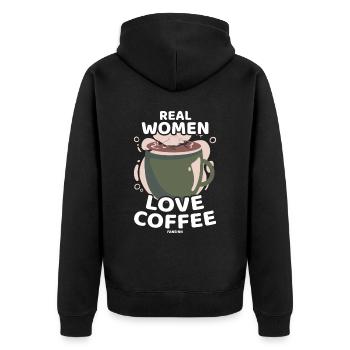 Real Women Love Coffee - Unisex Premium Bio Zip Hoodie - Schwarz - Hinten - Nico (187cm)