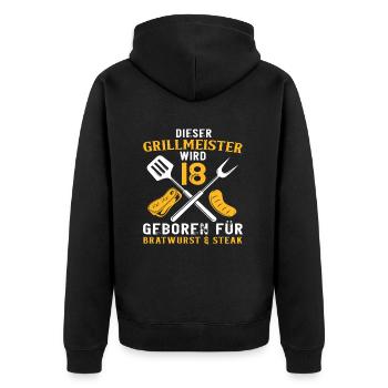 Lustiger Grill Grillen 18 Geburtstag Spruch - Unisex Premium Bio Zip Hoodie - Schwarz - Hinten - Nico (187cm)