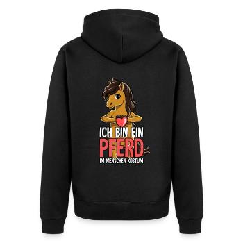 Ich Bin Ein Pferd - Unisex Premium Bio Zip Hoodie - Schwarz - Hinten - Nico (187cm)