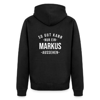 Markus Name Spruch Geschenk Vorname Markus - Unisex Premium Bio Zip Hoodie - Schwarz - Hinten - Nico (187cm)